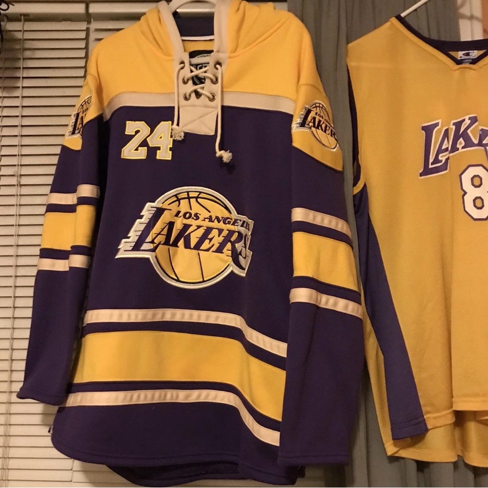 Los Angeles Lakers Kobe Byrant Purple and Yellow Men's Hockey Hoodie run like XL